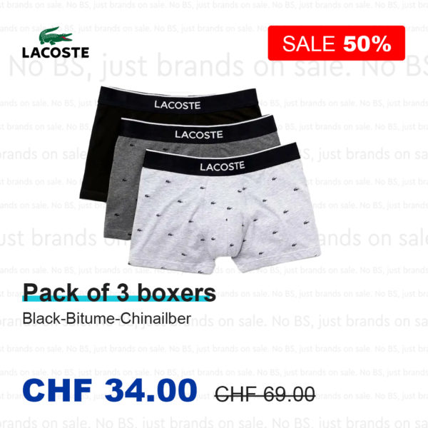 Lacoste Pack de 3 boxers Noir-Bitume-Chinailber