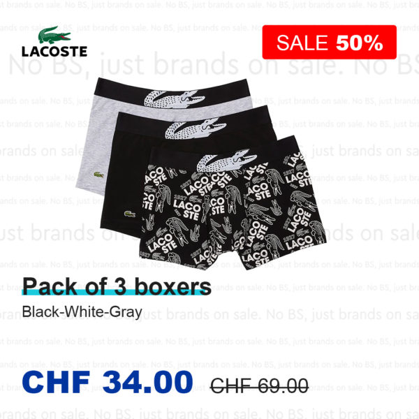 Lacoste Pack de 3 boxers Noir-Blanc-Gris