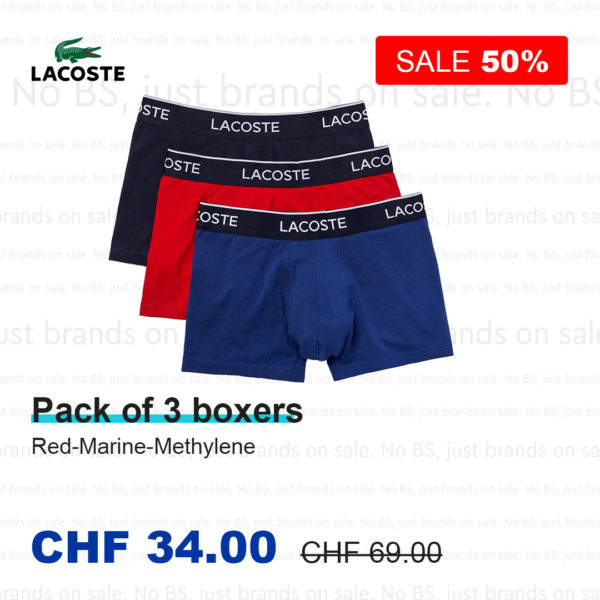 Lacoste Pack de 3 boxers Rouge-Marine-Méthylène