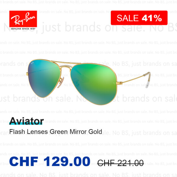 Lunette de soleil Ray-Ban Aviator Flash Lenses Green Mirror Gold