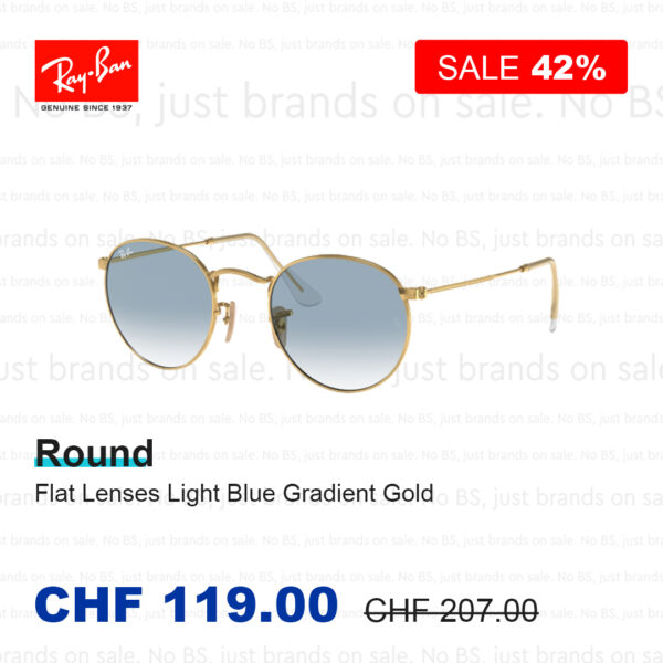 Ray Ban Round Flat Lenses Light Blue Gradient Gold
