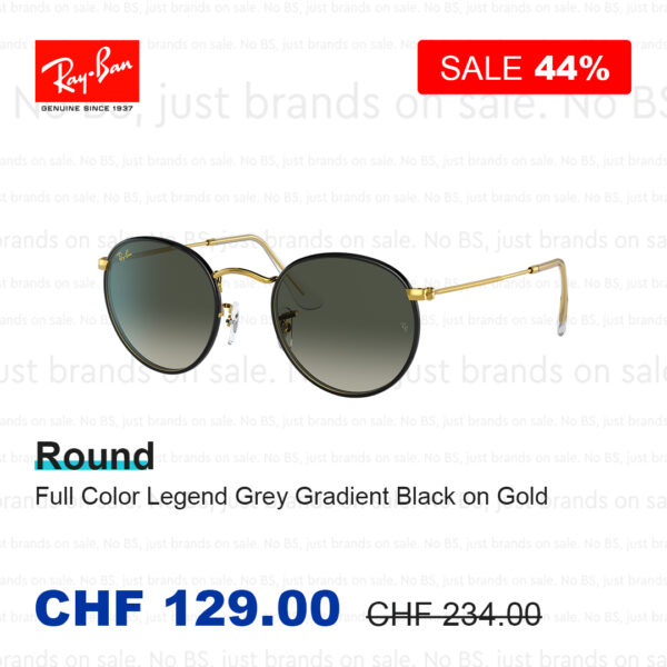 Ray Ban Round Full Color Legend Grey Gradient Black on Gold