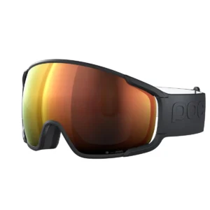 Die Skibrille POC Zonula Uranium Black Partly Sunny Orange verfügt über eine breite, reflektierende, orange getönte Scheibe und ein schwarzes, verstellbares Band mit POC-Logo und bietet exzellenten Stil und Sicht.