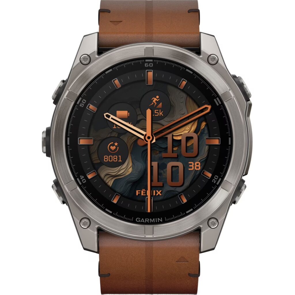 Smartwatch Garmin Fenix 8 AMOLED Sapphire Titanium Cuir marron 51mm